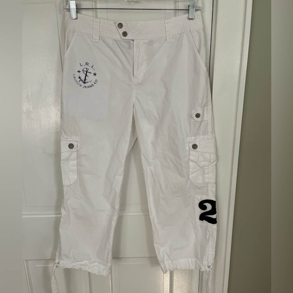 Ralph Lauren Jeans Co. Cotton White Cropped Cargo Pants Utility Gorpcore Size 10